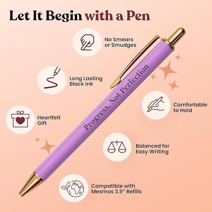 MESMOS Meaningful Sobriety Gifts for Women, 3pk Fancy Pen Set with German-Made Ink, Inspirational Pens, Proud of You Sober Gifts, Sober Affirmation Quote