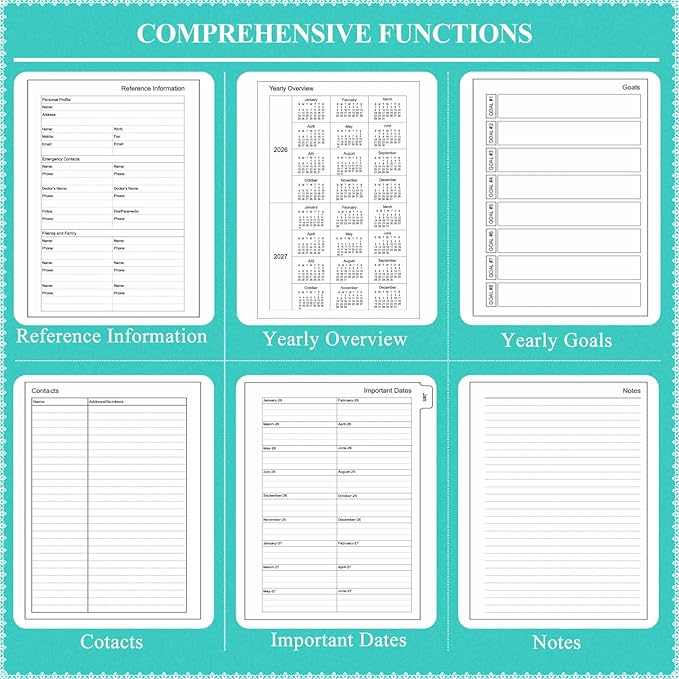 Tiankool Planner 2026-2027 - Jan 2026-Jun 2027 Weekly Monthly Planner with 18 Monthly Tabs, Elastic Closure, Inner Pocket, Round Corner,5.8" x 8.25"- Turquoise