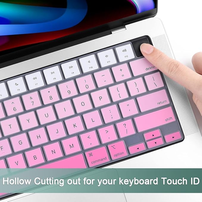 Batianda Premium Gradient Color Keyboard Cover for New MacBook Pro 14'' Pro 16'' 2024 2023 M4 M3 M2 M1 Pro/Max Chip & New MacBook Air 13 15 inch Soft-Touch Silicone Protective Skin,White to Pink