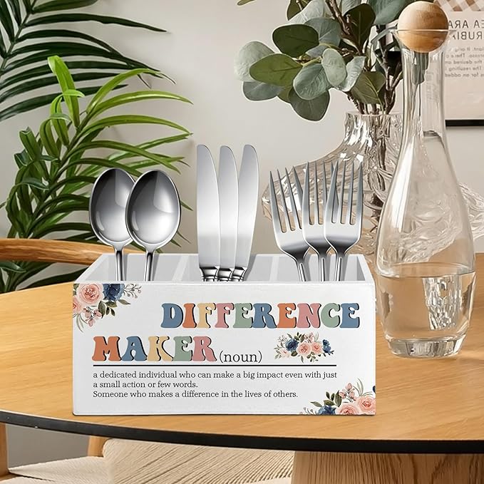 Difference Maker Gift, Office Decor for Women, Pen Pencil Holder Organizer for Desk Accessories, Appreciation Thank You Gifts for Teachers Boss Leader Coworkers Wooden Box Sign