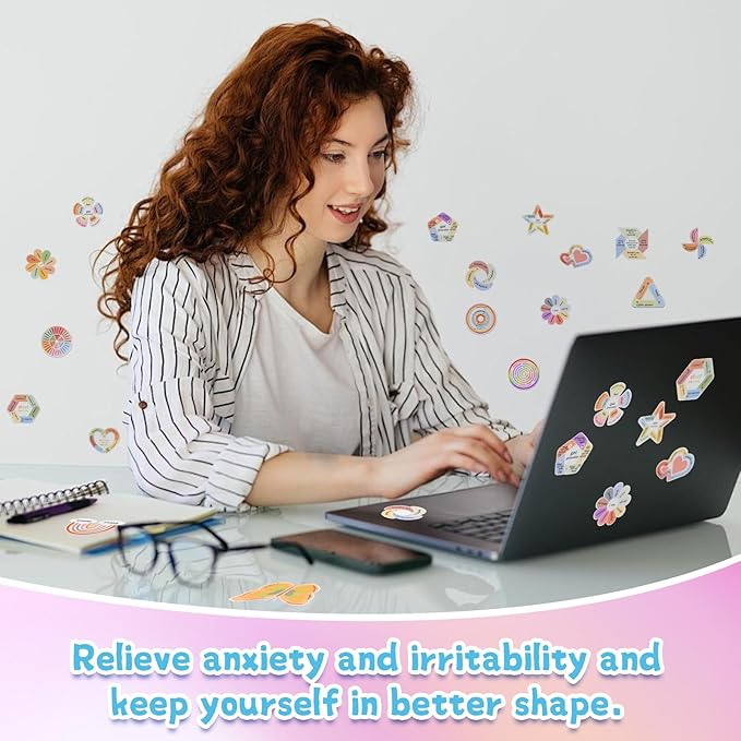 102 Pieces Calm Anxiety Sensory Stickers, 2 Different Surface Texture Styles, Breathing Mindfulness Textured Stickers for Office & Classroom Desks, Fidget Anxiety & Stress Relief for Adults & Teens