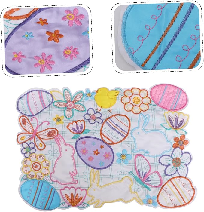 Easter Rabbit Table Mat Handmade Embroidered Easter Egg Placemats Seasonal Kitchen Decor Party Dining Table Decoration