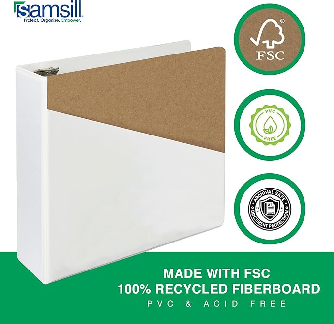 Samsill Durable 3 Inch Binder, Made in The USA, D Ring Binder, Customizable Clear View Cover, Pearl White, Holds 625 Pages