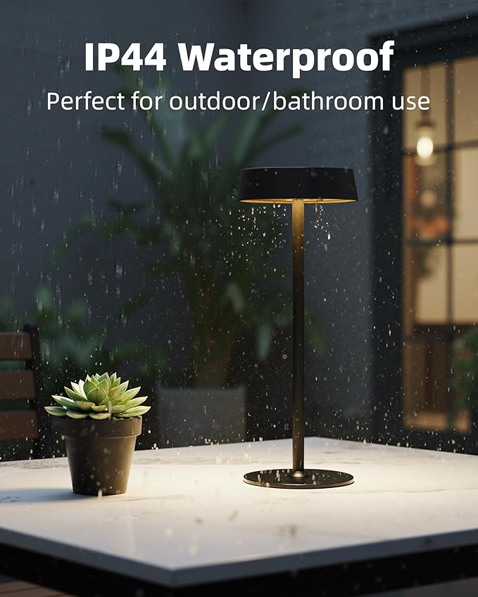 Cordless Lamp, Outdoor Waterproof, Dimmable Touch Control 3 Color Temperature, Battery Operated Portable, RGB, LED Memory Function, Rechargeable Table Lmap, Desk Lamp, Patio Dinning Restaurant Kitchen