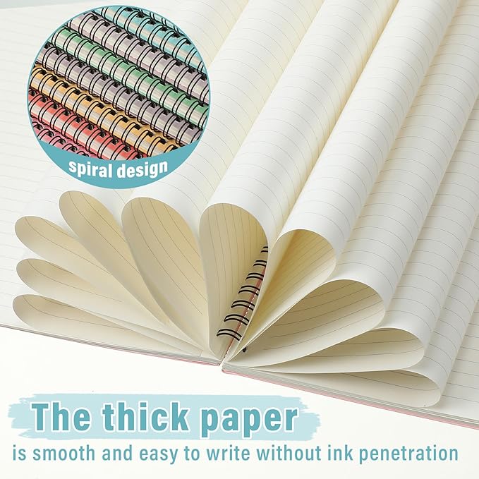 Fuutreo 12 Pcs Spiral Notebook for Work A5 8.3 x 5.7 Inch College Ruled Spiral Journal Notebook Kraft Cover Ruled Paper, 12 Color, 60 Sheets, 120 Pages for Office School(Candy Color)
