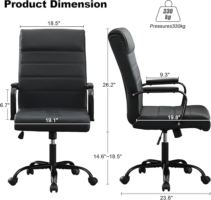 Office Desk Chair,Modern Conference Room Chairs,High Back Ergonomic Home ofiice Chair,Adjustable Height Swivel Executive Computer Chair with Padded Seat and Armrest (Pure Black)