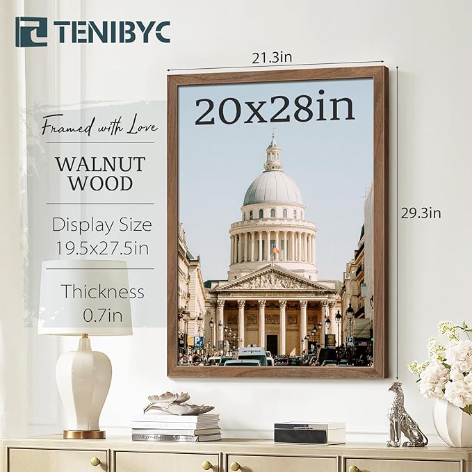 20x28 Walnut Poster Frame 3 Pack - Natural Brown, Solid Wood Picture Frame, Wall Gallery Frame