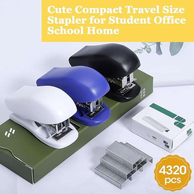 9PCS Mini Stapler with Staples,25 Sheet Capacity Office Desktop Stapler with 4320 Standard Staples,Portable Small Stapler for Student Office School Home(3 Colors)