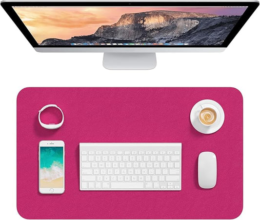 Hsurbtra Desk Pad, 23.6" x 13.8" PU Leather Desk Mat, M Extended Mouse Pad, Waterproof Desktop Blotter Protector, Non-Slip Ultra Thin Small Laptop Keyboard Writing Mat for Office Home, Bright Rose
