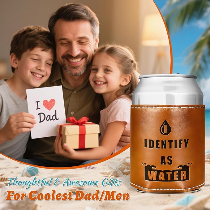 Funny Gifts for Men Him Husband,Christmas Gifts for Dad from Daughter Son,White Elephant Gifts,Mens Stocking Stuffers Birthday Gag Cool Retirement Gifts for Grandpa,Leather Can Cooler