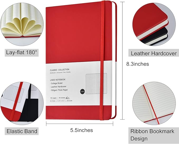 Coopay 24 Pack A5 Journal Notebooks Bulk, 160 Pages, 100GSM Thick Paper, 8.3 x 5.5 inch Hardcover Lined Leather Journals for Writing Office School Business,Bulk Notebook for Work Men Women (Red