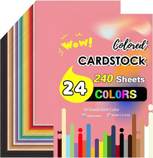240 Pcs Colored Cardstock Paper Bulk, 24 Colors Card Stock 160 Gsm 60 Lb Colored Paper, 8.5×11 Color Cardstock for Printing Scrapbook Diy