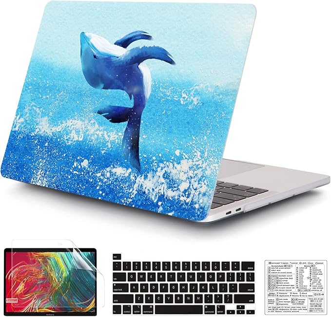 Compatible with MacBook Pro 13 Inch Case M2/M1 2025 2022-2017 A2338 A2289 A2251 A2159 A1989 A1706 A1708 Plastic Hard Shell Case&Keyboard Cover&Mac OS Keyboard Sticker (Sea Whale)