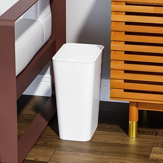 Yieach 12L White Slim Bathroom Trash Can with Lid,3.17 Gallon Pet/Dog Proof Kitchen Trash Can,Rectangle Thin Garbage Can,Covered Waste Basket,Narrow Small Plastic Trashcan for Room,Bedroom,Office,3PCS