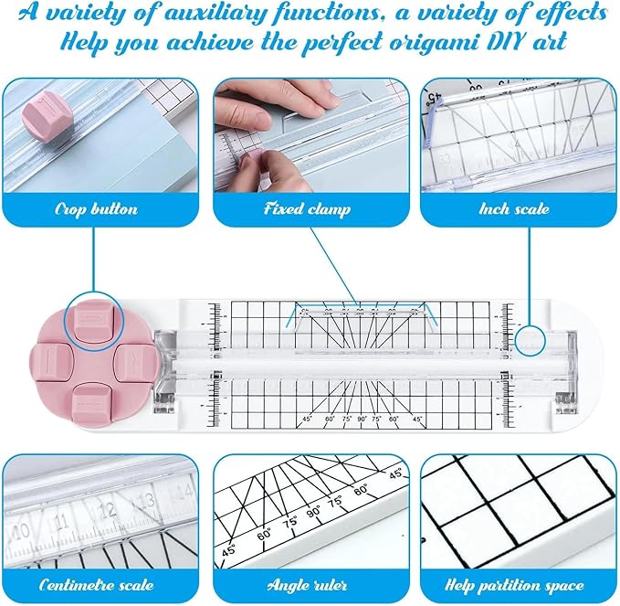 4-in-1 Multi-Function Paper Trimmer,Bidirectional Papers Cutter,Bidirectional Rotary Paper Cutter for A4/Photo/Card, for Daily Manual and Office Use (Blue)
