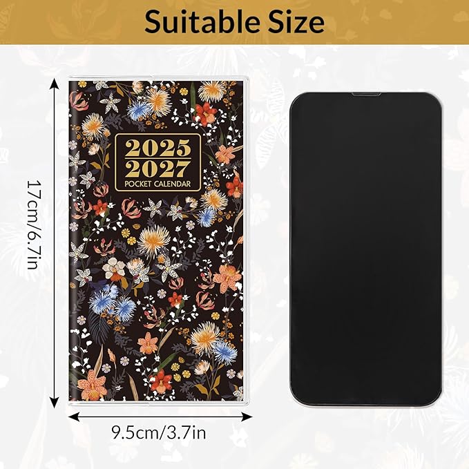 Pocket Calendar 2026-2027, Black 2026-2027 Monthly Planner - 3.7" x 6.7" - Runs from September 2025 Until December 2027, 2026 Pocket Planner with PVC Cover for Home, School, Office Supplies