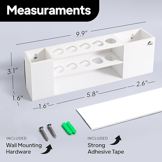 Slim Magnetic Dry Erase Marker Holder for Whiteboard, Space Saving Pen Organizer with Glass and Wall Mount Accessories for Fridge, Office, and School. Markers, Eraser, Cleaner Not Included (White)