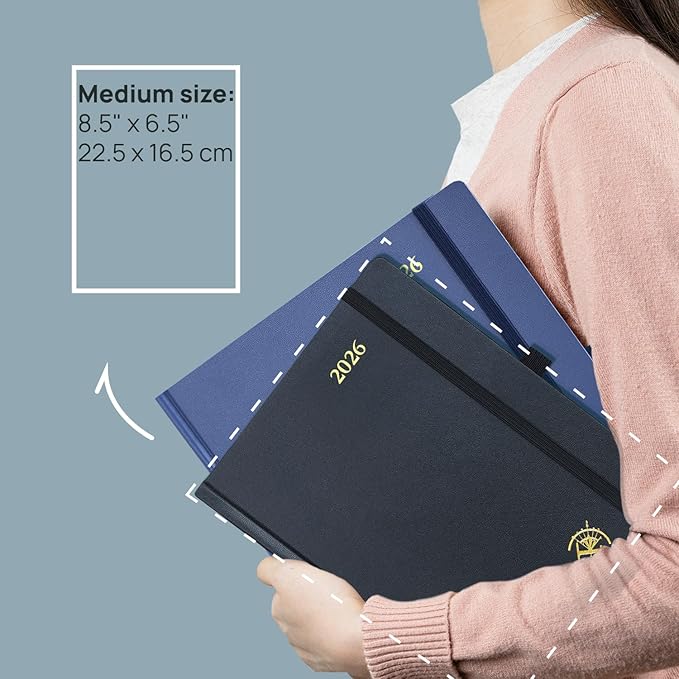 POPRUN 2026 Planner (Medium Size 8.5''x 6.5'' Hardcover) - Daily Weekly and Monthly Calendar Agenda 2026 Appointment Book with Hourly Time Slots, Monthly Tabs, 100 GSM - Burgundy