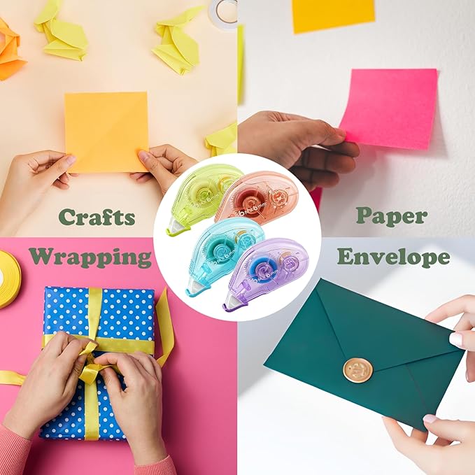 Double Sided Tape Roller, 4 Pack 19.69Ft (6M) Glue Tape for Crafts, Scrapbooking, Journaling, Office & School, Scrapbook Supplies (4)