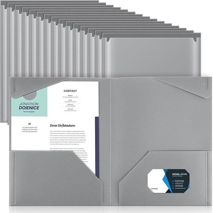 Henoyso 36 Pcs Plastic Folders with Clear Front Pockets Heavy Duty File Folders with 2 Pockets and Card Slot for Student Communication School Office Presentation Report (Dark Gray)