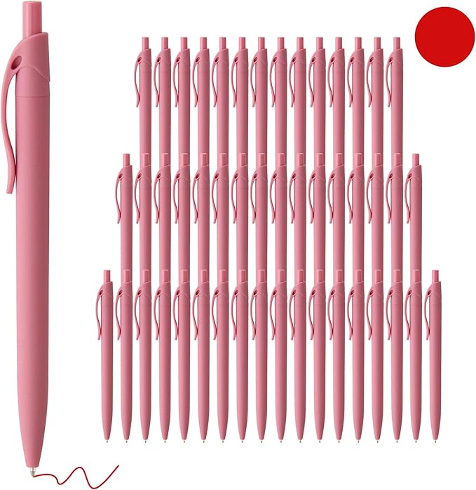 deegtran Pens Bulk, 50 Pack No Bleed Click Pens, Wholesale Retractable Ballpoint Pens, Pen Medium Point, Smooth Ink Pens, 1.0MM Red Ink