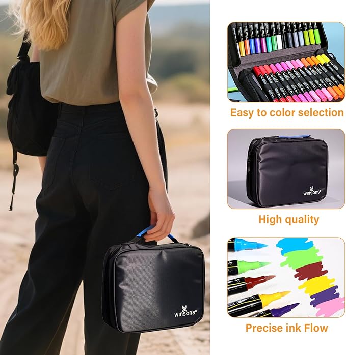 Acrylic Paint Pens, Dual Tip 60 Acrylic Markers with Brush Tip and Fine Tip, Art Supplies for Rock Painting, Wood, Canvas, Glass, Stone, DIY Crafts Drawing Kit with Bag