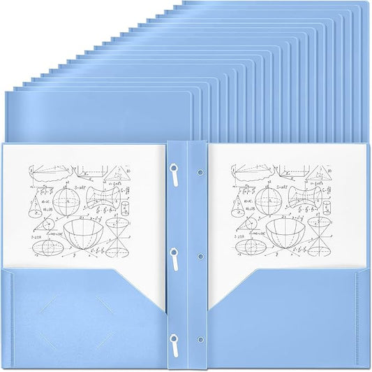 Yeaqee 30 Pcs Plastic Folders with Pockets and Prong Plastic Folders with 2 Pockets Pocket for Office, School for Students, Teachers, Office Workers (Haze Blue)