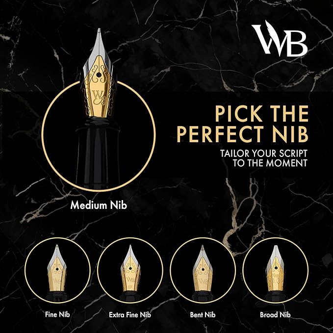 Wordsworth & Black Fountain Pen Set, 18K Gilded Broad Nib, Includes 24 Pack Ink Cartridges, Ink Refill Converter & Gift Box, Gold Finish, Calligraphy, [Racing Green], Perfect for Men & Women