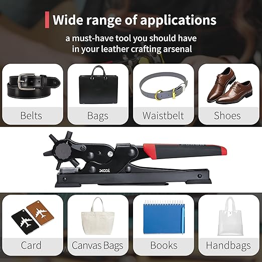 XOOL Oval & Round Holes Belt Hole Puncher for Leather, Precision Multi-Size Leather Hole Punch for Watch Bands, Straps, Collars, Saddles, Shoes, Fabric, DIY Home, Craft Projects