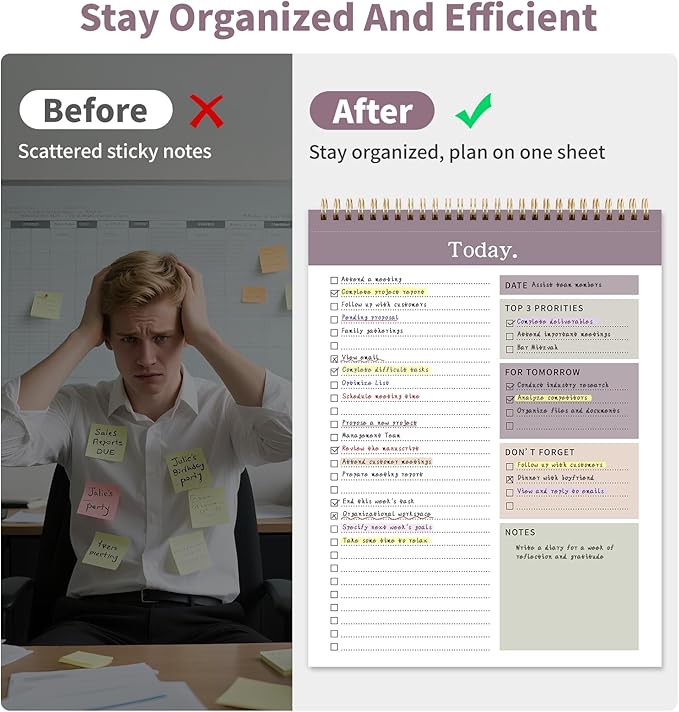 To Do List Notepad, 52 Undated Sheets （8.5"×11"）Duplex-printed Daily Planner For Work Home School Office Desk Accessories Supplies & Goal Setting Tasks- Purple