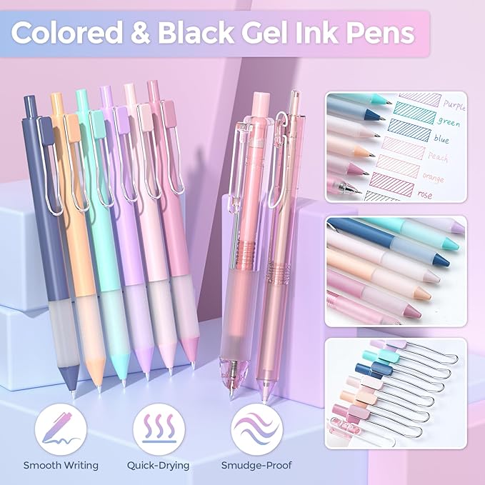 Nicpro 52 PCS Aesthetic School Supplies with Cute Pen Case, 12 Pastel Highlighter, 8 Color and Black Ink Gel Pens, 6 Ballpoint Pen, 6 Mechanical Pencils Set for Student Stationary College Essentials
