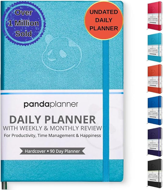 Panda Planner Classic A5 Daily Planner 2026 – Undated Daily Monthly & Quarterly Planner with Hourly Schedule, To Do List, Goal Planner, Habit Tracker, Gratitude Journal & Productivity Organizer – Cyan Blue