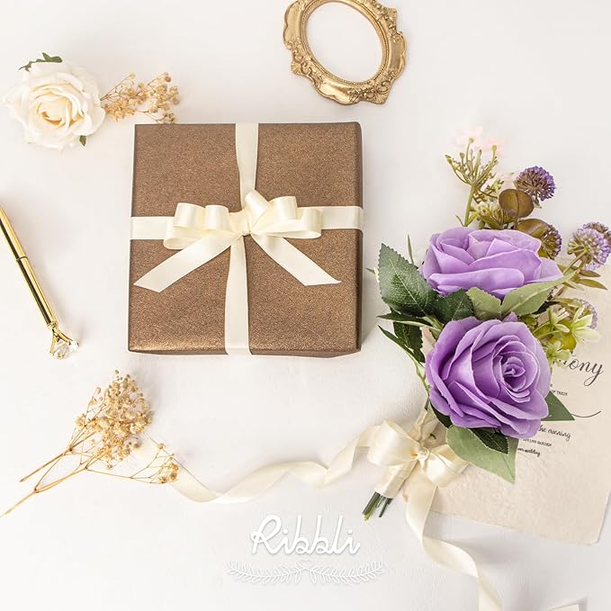 Ribbli Ivory Satin Ribbon 5/8 inch x Continuous 25 Yards,Double Faced Satin Use for Craft, Gift Wrapping, Christmas Ornaments, Hair Bows, Bouquet Bows