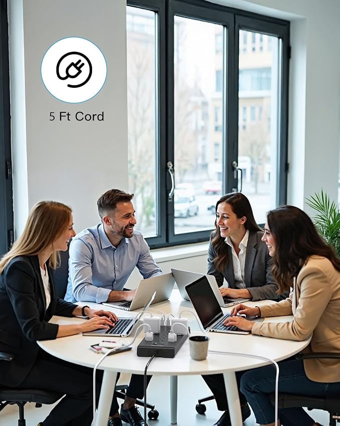 Extension Cord 15 Ft, HANYCONY Power Strip with 16 Oultets 4 USB Ports(2 USB C), 2700 Joules Heay Duty Surge Protector, Flat Plug, Wall Mount for Home Office, ETL Listed, Black