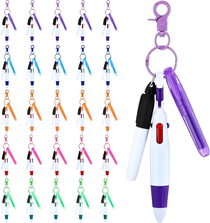 Sherr 25 Sets Retractable Nurse Pens with Mini Highlighter Permanent Marker Keychain Clip Badge Reel Pen Accessories for Nursing Students Medical Staff Office Stocking Stuffer Gift(Many Colors)