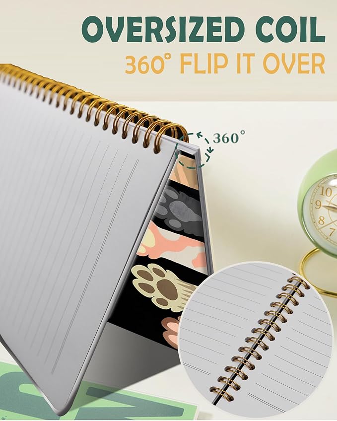 Ruled Spiral Writing Notebook,A5 Hardcover Lined College Journal for Women Lady,Fashion Puppy Watercolor Strong Twin-Wire Binding with Premium Paper,8.4" X 6",Perfect for School,Office,Home Gifts(Cat Animals Paws)