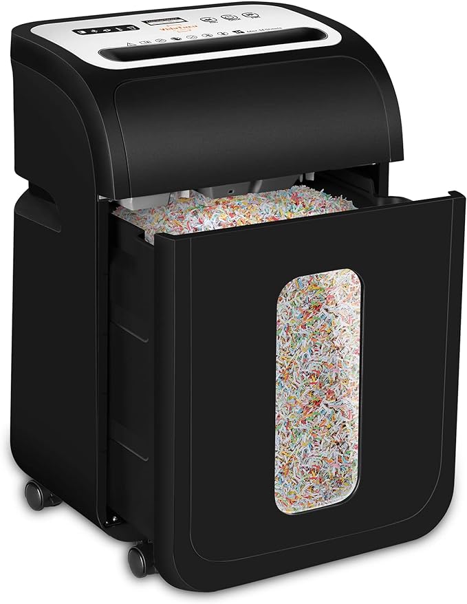 Paper Shredder for Home Office14-Sheet 60-Mins Micro Cut Shredder with US Patented Blade,Shred Card/CD/Clip/Staple,for Home Use Heavy Duty,AUTO Jam Proof,5.3-Gallon Pullout Bin(ETL)