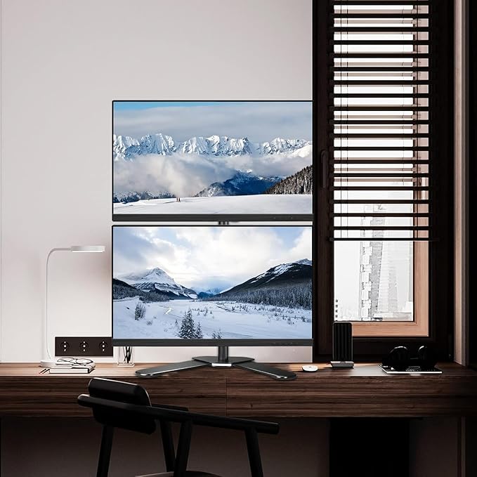 Suptek Dual LED LCD Monitor Stand up Free-Standing Desk Mount for 2 / Two Screens up to 32 inch Extra Tall 31.5 inch Pole Heavy Duty Fully Adjustable Stand Vertical Array (ML6802)