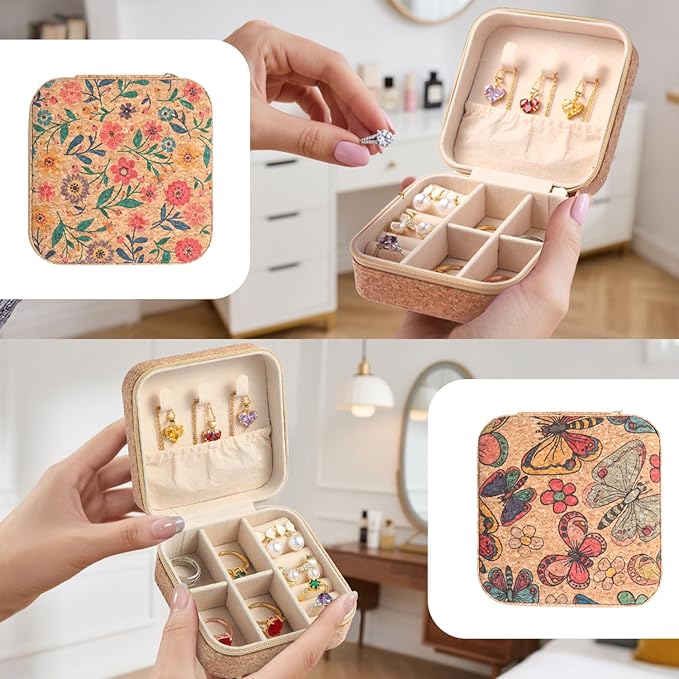 2 Pack Travel Jewelry Case – Small Retro Print Jewelry Organizer Box, Portable PU Leather Mini Storage for Rings, Earrings, Necklaces, Bracelets – Gift for Women & Girls
