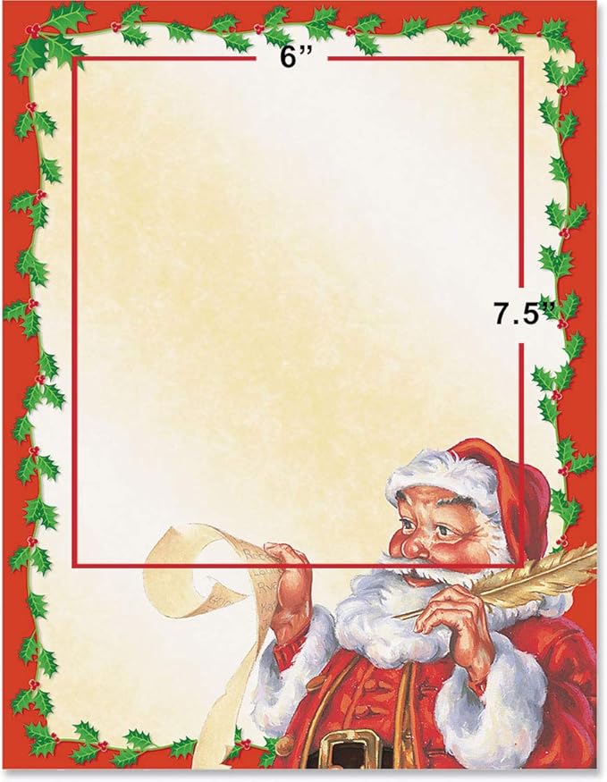 PaperDirect Santa's List Holiday Border Paper, Cream Background with Red Holly Border and Vintage Santa with Naughty or Nice List, 8.5 x 11, Acid-Free, Ideal for Holiday Invitations, Cards, 100 sheets