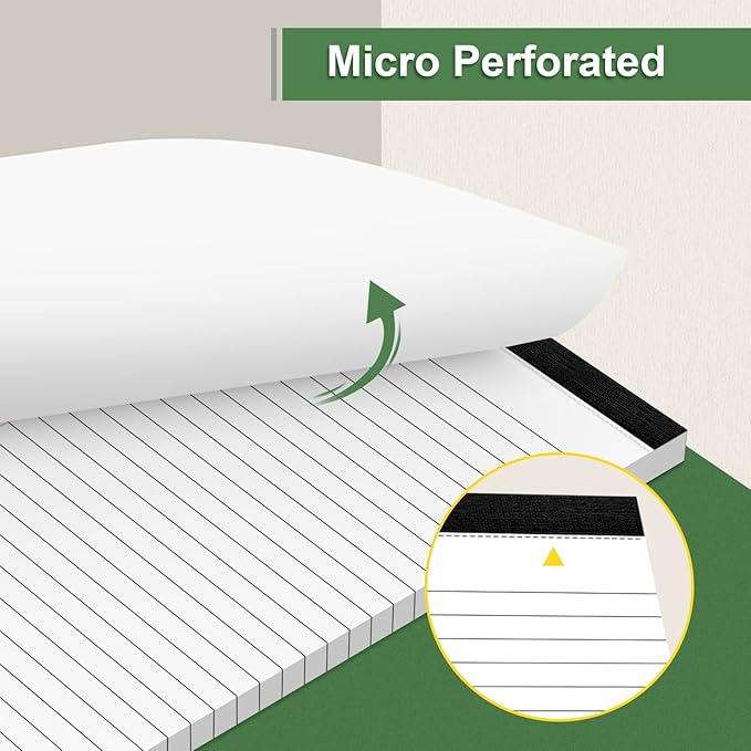 6 Pack Note Pads 5 x 8 Inch Writing Pads College Ruled Legal Pads, White Lined Notepad for Work or School, 30 Sheets/Pad, Perforated Recycled Note Paper for Note-Taking, Grocery List