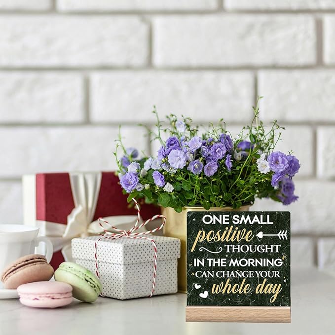 Home Office Desk Decor Book Shelf Decor Inspirational Quotes Signs One Small Positive Thought In The Morning Can Change Your Whole Day Sign Office Cubicle Accessories Motivational Desk Decorations Gifts For Women Bedroom Signs