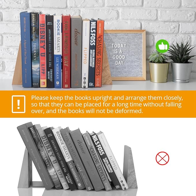 Ash Wood Book Ends Heavy Duty Handmade Book Ends for Shelves Decorative Bookends to Hold Heavy Books (Ash Wood Small)