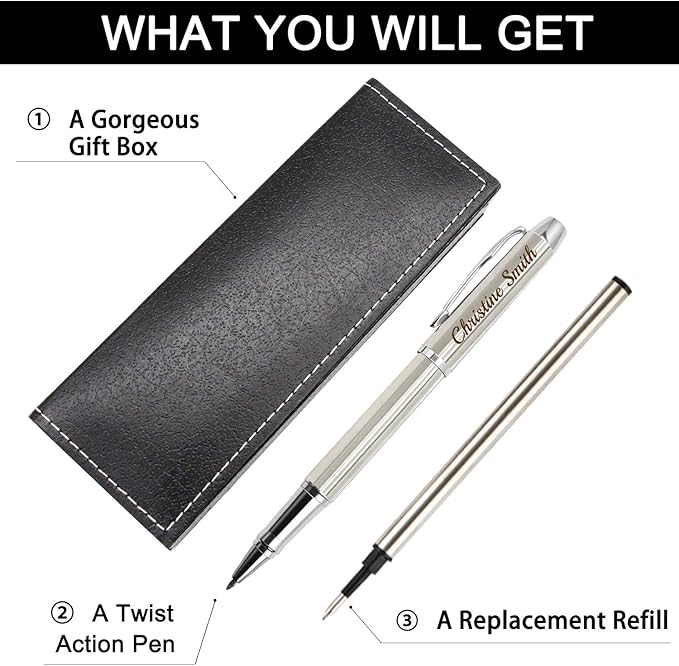 Amlion Personalized Pens Custom Engraved Pen with Name, Refillable Medium Refill, Personalized Gifts for Men Women