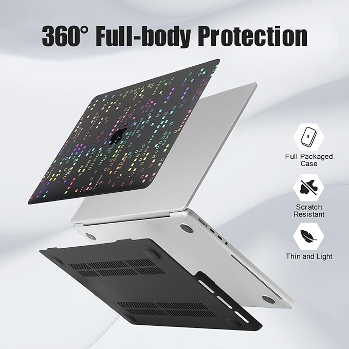 DTangLsm for M4 MacBook Air 13 inch Case 2025 2024-2022 M3 M2 A3240 A3113 A2681, Clear Plastic Hard Case for MacBook Air 13.6 inch Laser Print Laptop Shell&Keyboard Cover for Mac Air M4,Squares Black