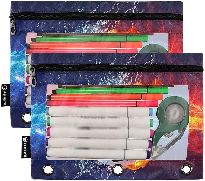 ZAZYXTJ Soccer Binder Pencil Pouchs 3 Ring with Zipper Clear Window Office Organizers bag for School Students Teacher Supplies 2 Pack