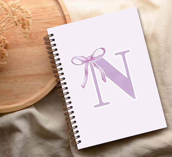 foedor Coquette Trendy Preppy Purple Bow Spiral Notebook,Initial N Journal Personalized Teen Girl Gifts,Monogrammed Gifts for Women Teen Girl,College Ruled Hardcover Spiral Notebook(purple)