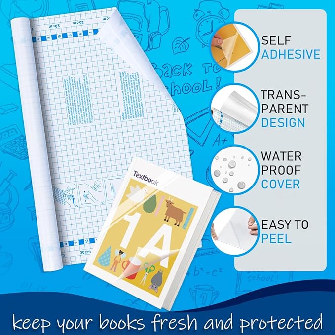 Chell 8 Pack Clear Contact Paper Roll for Books, 17.5in x 5ft Clear Self Adhesive Book Cover Paper Protector