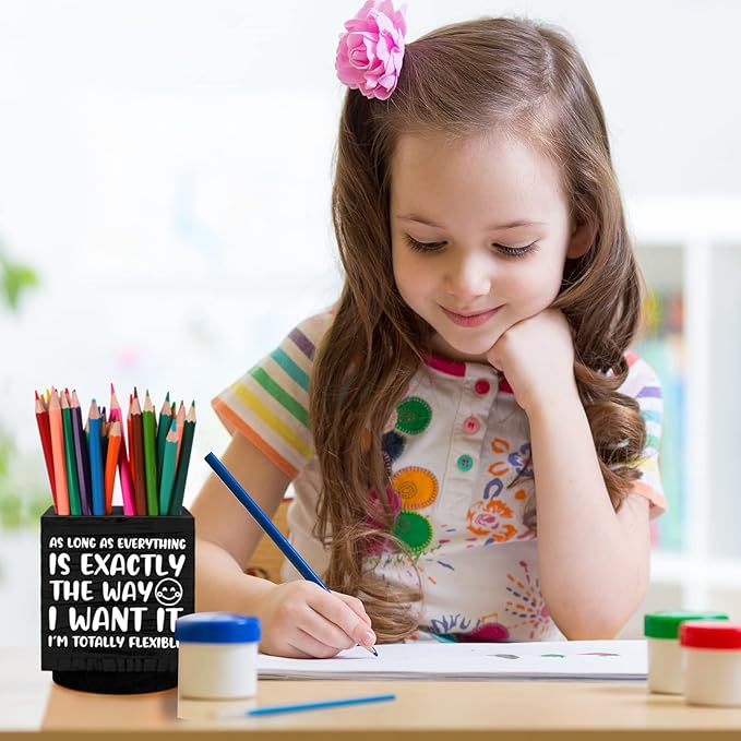 Outus Wooden Spinning Pen Holder for Desk I'll Remember It Later Pencil Holder Cute Organizer Funny Desk Decor Pencil Case Art Supply Storage Box for Home Office (Black)