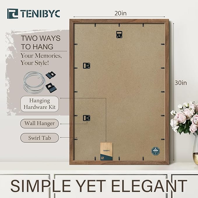 20x30 Walnut Poster Frame 3 Pack - Natural Brown, Solid Wood Picture Frame, Wall Gallery Frame